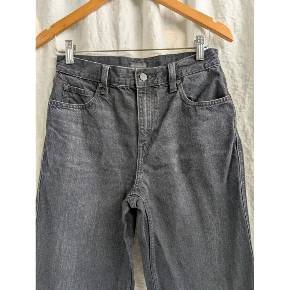 Uniqlo Jeans women size 24" x 31" straight leg baggy black denim 100% cotton B7 - Picture 2 of 11